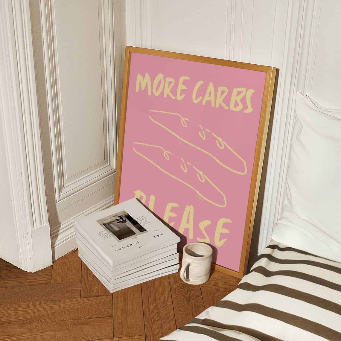 More Carbs Please Pink Baguette Retro Kitchen Foodie Art Poster - Image 2