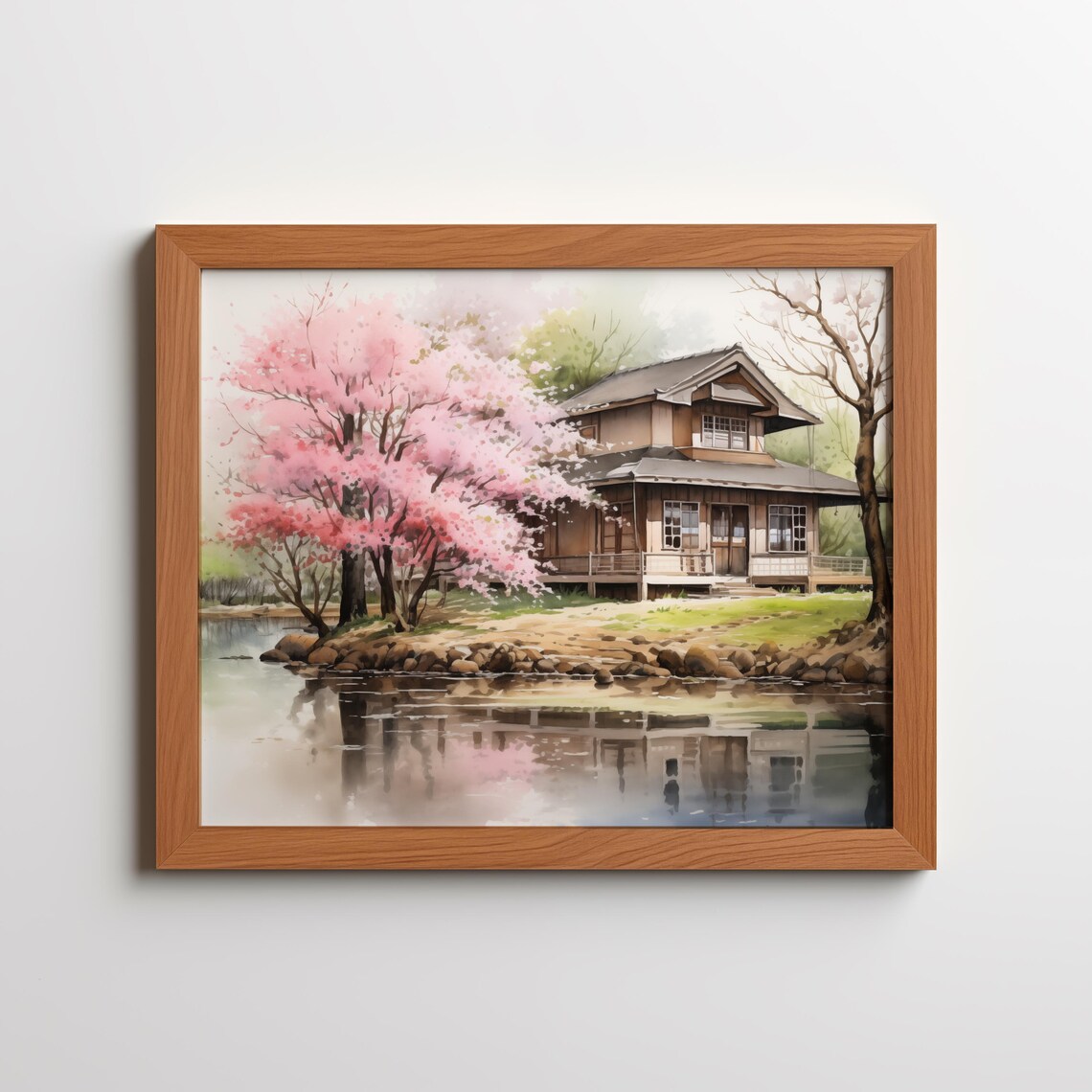 Japanese Cherry Blossom Zen Garden Traditional House Art Poster