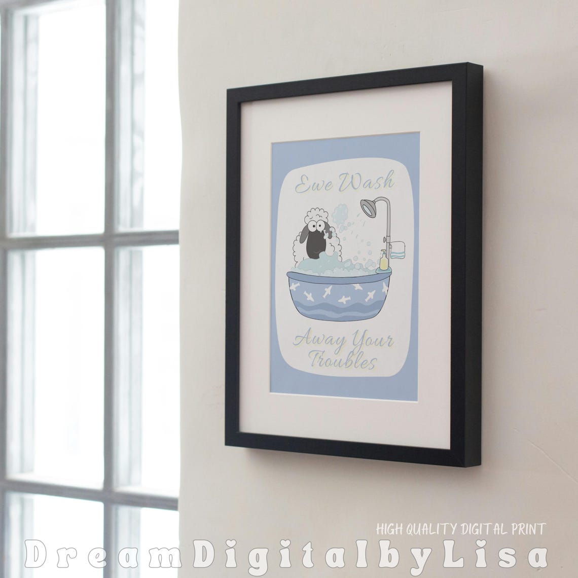 Ewe Wash Away Your Troubles Cute Sheep Bubble Bath Quote Poster - Image 2