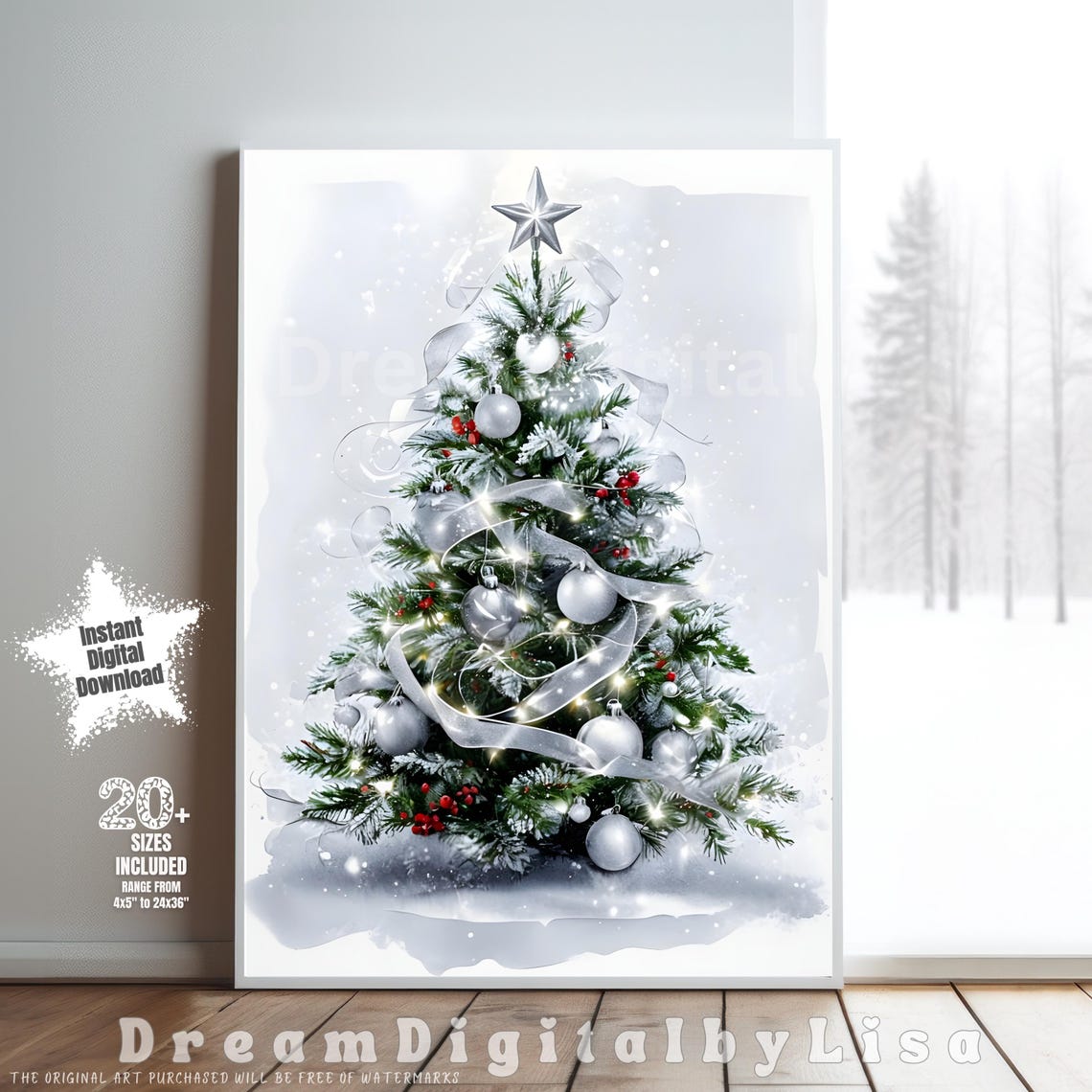 Silver White Christmas Tree Elegant Winter Holiday Tree Poster