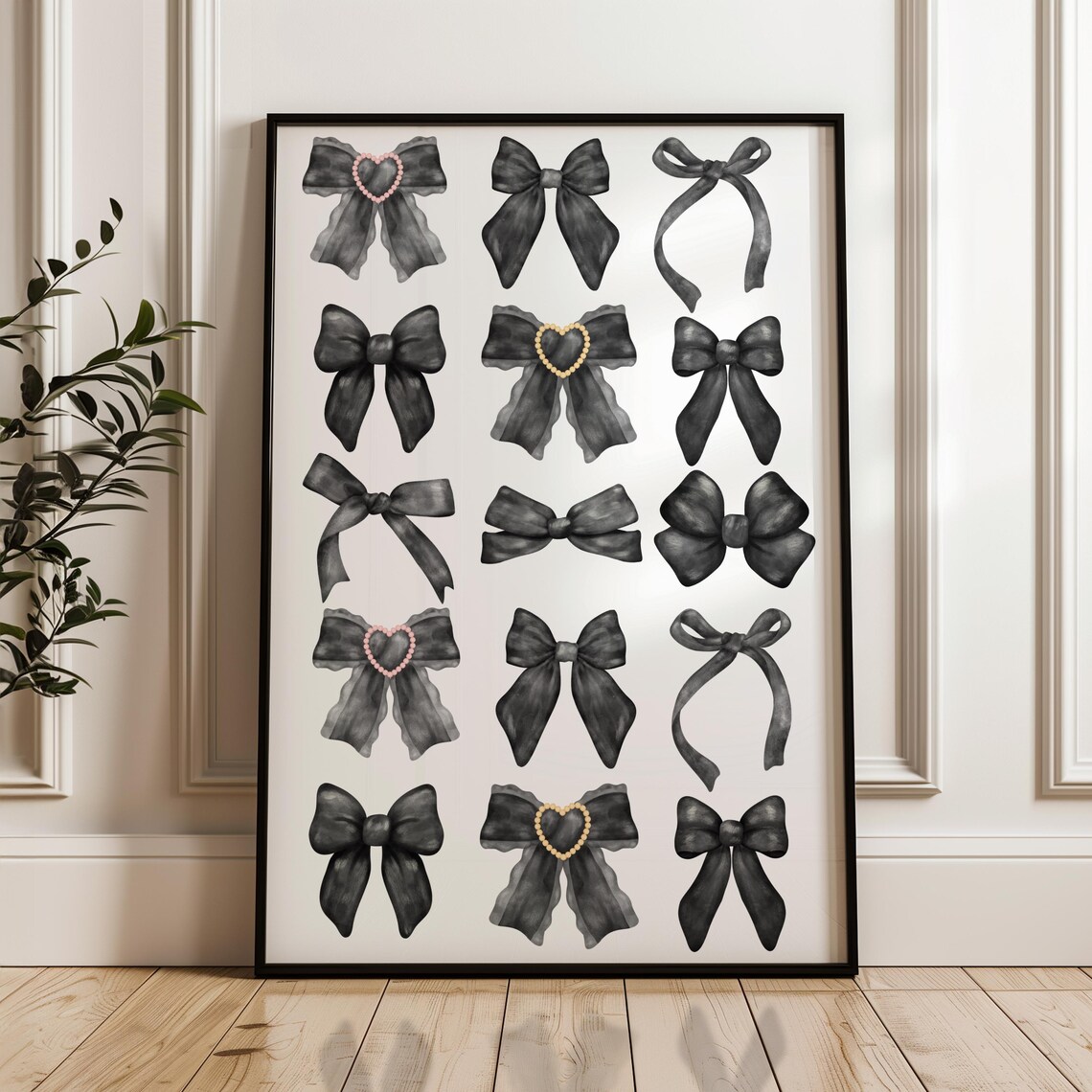 Black Coquette Trendy Bows, Watercolor Bows Wall Art