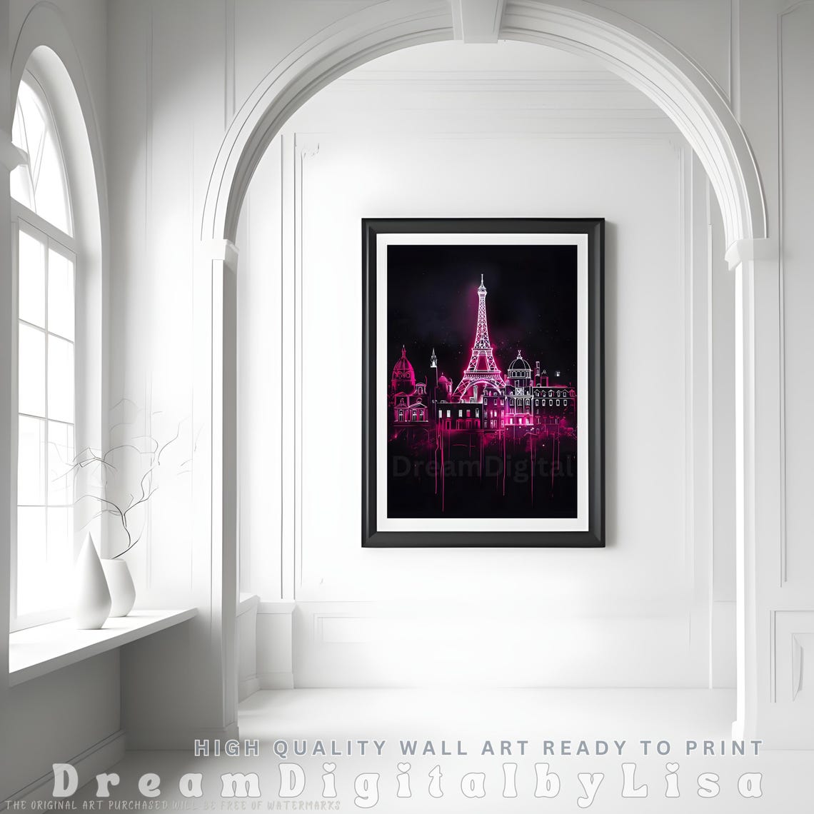 Pink Paris Poster Print Urban Contemporary Print Neon Pink And Black City Poster Trendy Bold Art Paris Gifts Travel Poster - Image 2