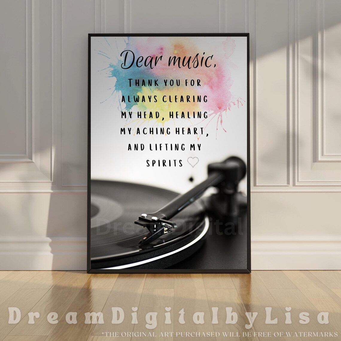 Dear Music Thank You Quote Poster Vinyl Record Watercolor Music Art