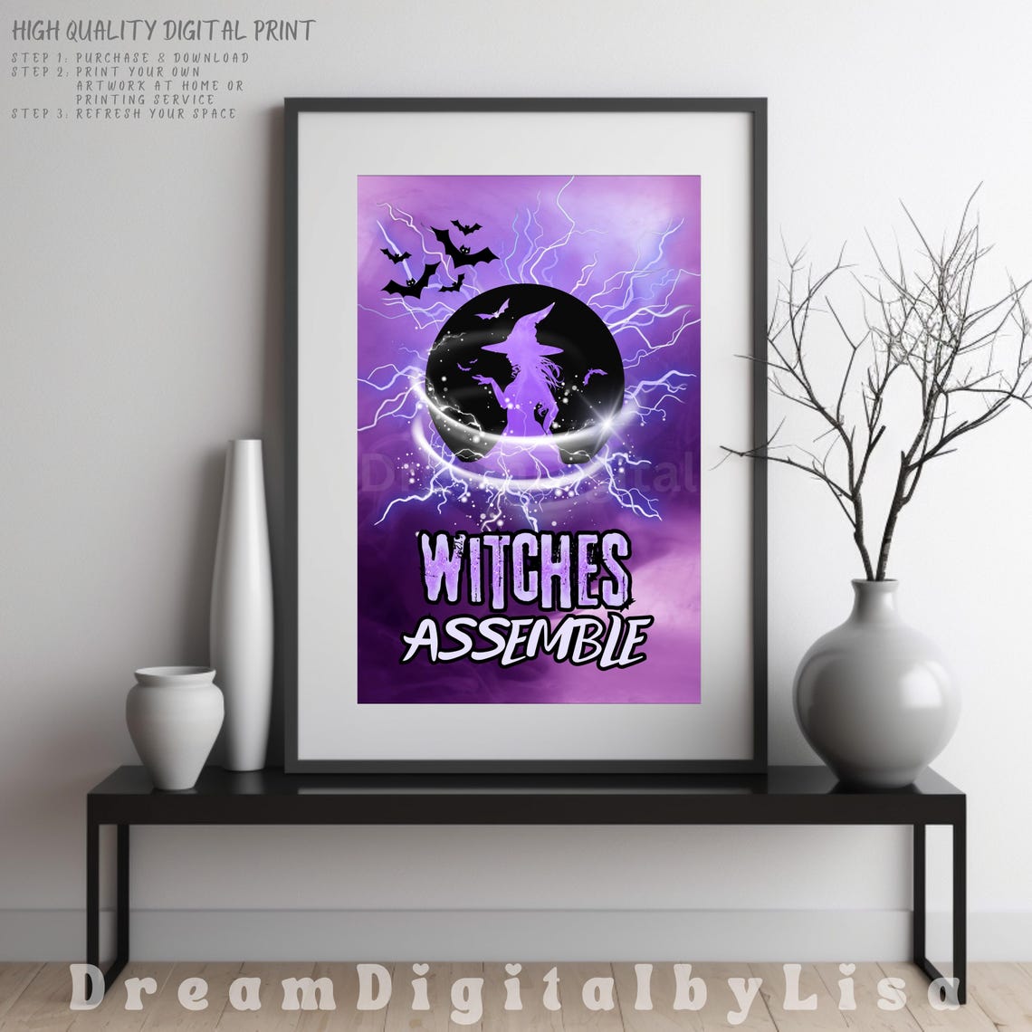 Witches Assemble Purple Witch Silhouette Moon Halloween Poster - Image 4