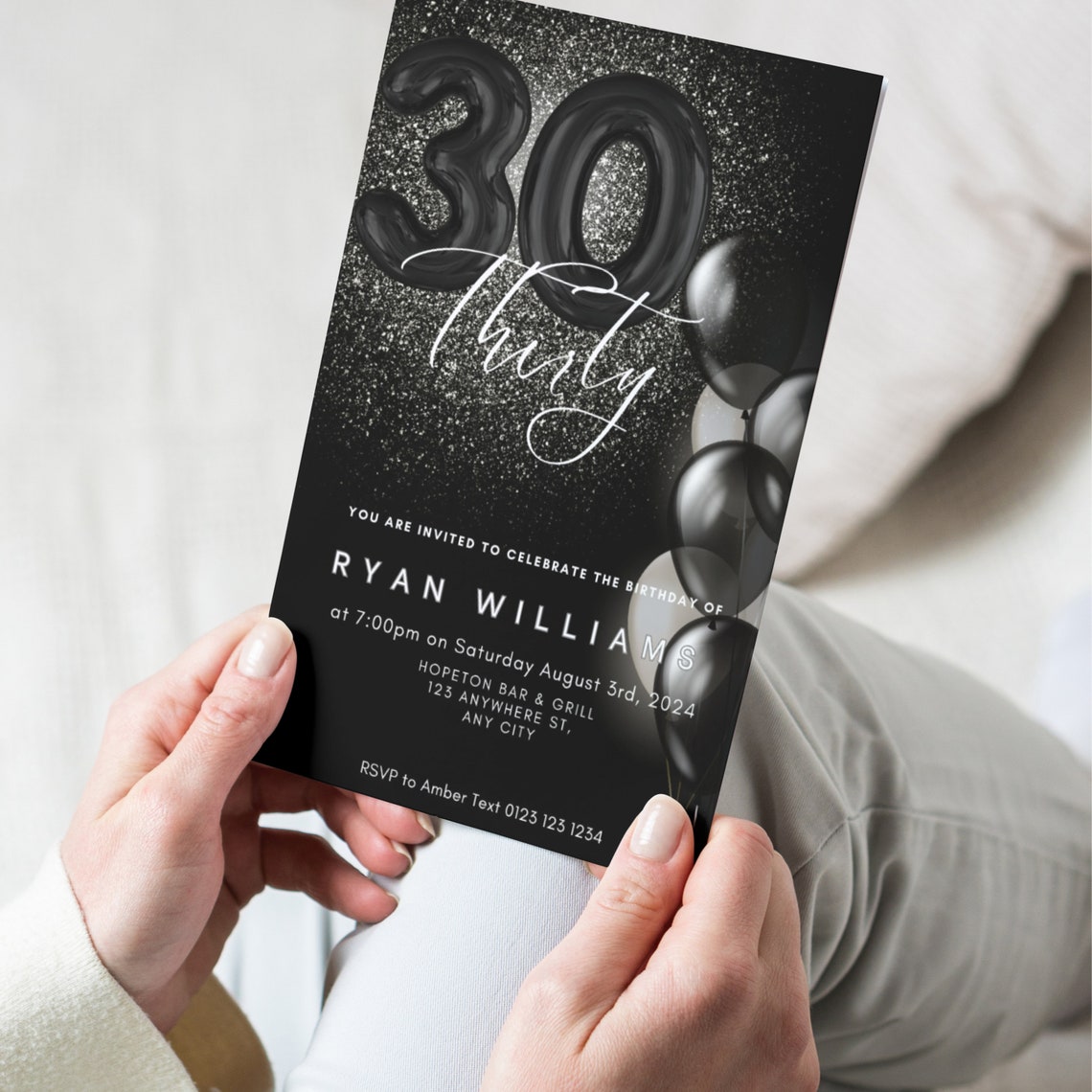 Personalized Black Glitter 30th Birthday Invitation Template Poster - Image 4