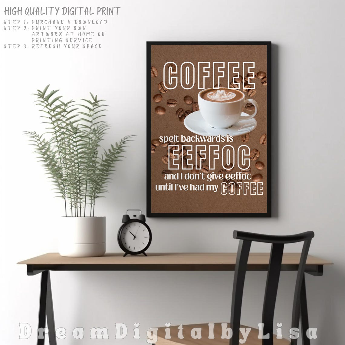Coffee Spelt Backwards Is Eeffoc Poster Funny Latte Quote Kitchen Art - Image 2