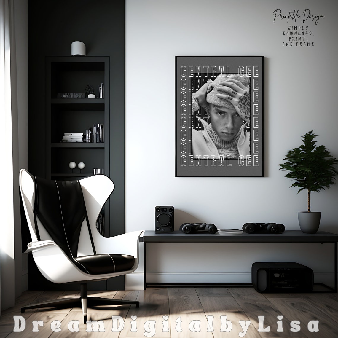 Central Cee Black and White Rapper Portrait Music Art Poster - Image 3
