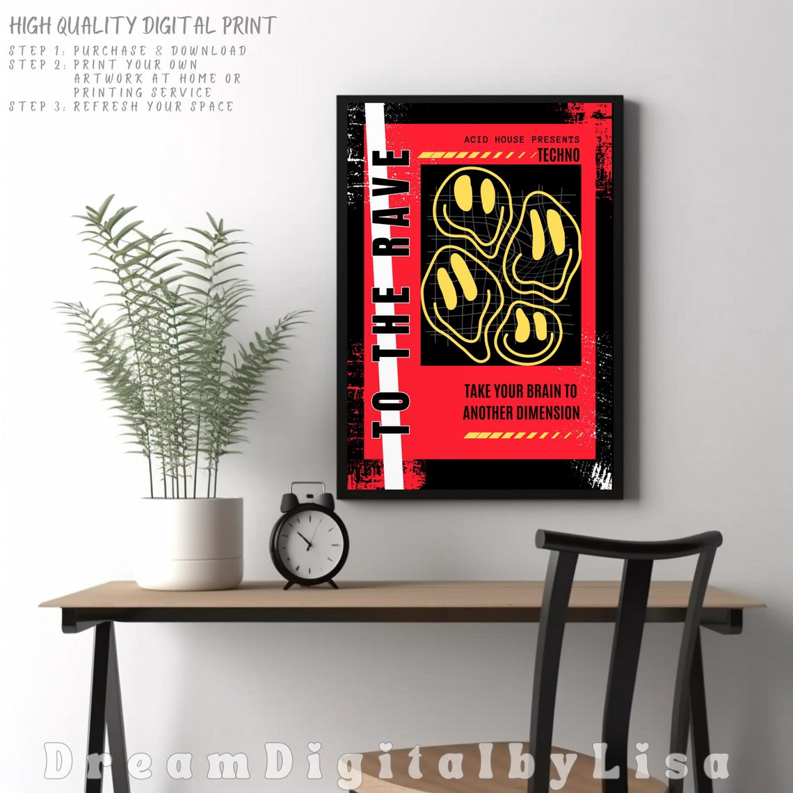 To The Rave Acid House Techno Poster Melting Smiley 90s Club Art - Image 2