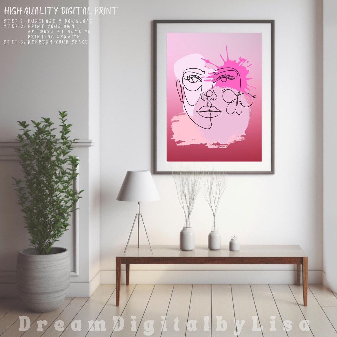 Pink Abstract Line Drawing Face Modern Minimalist Woman Poster - Image 4
