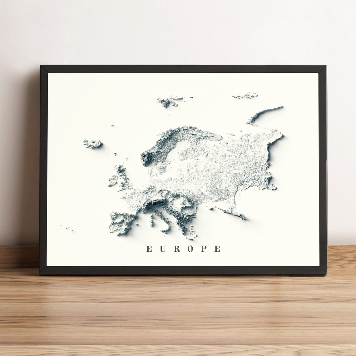 Europe Minimalist White Monochrome Terrain Relief Map Wall Art - Image 3