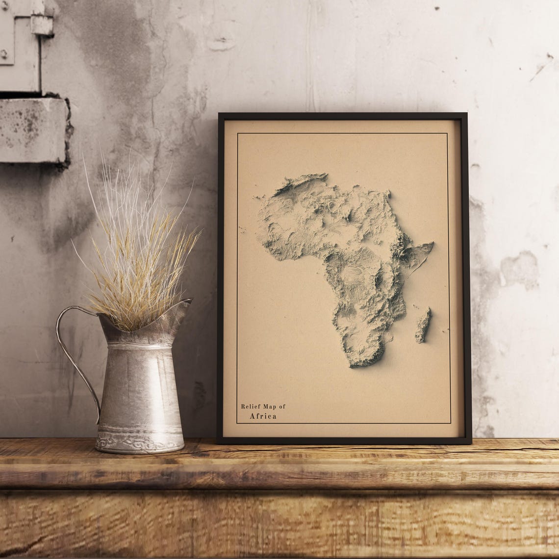 Africa Relief Map 3D Terrain Neutral Minimalist Travel Decor Poster - Image 2