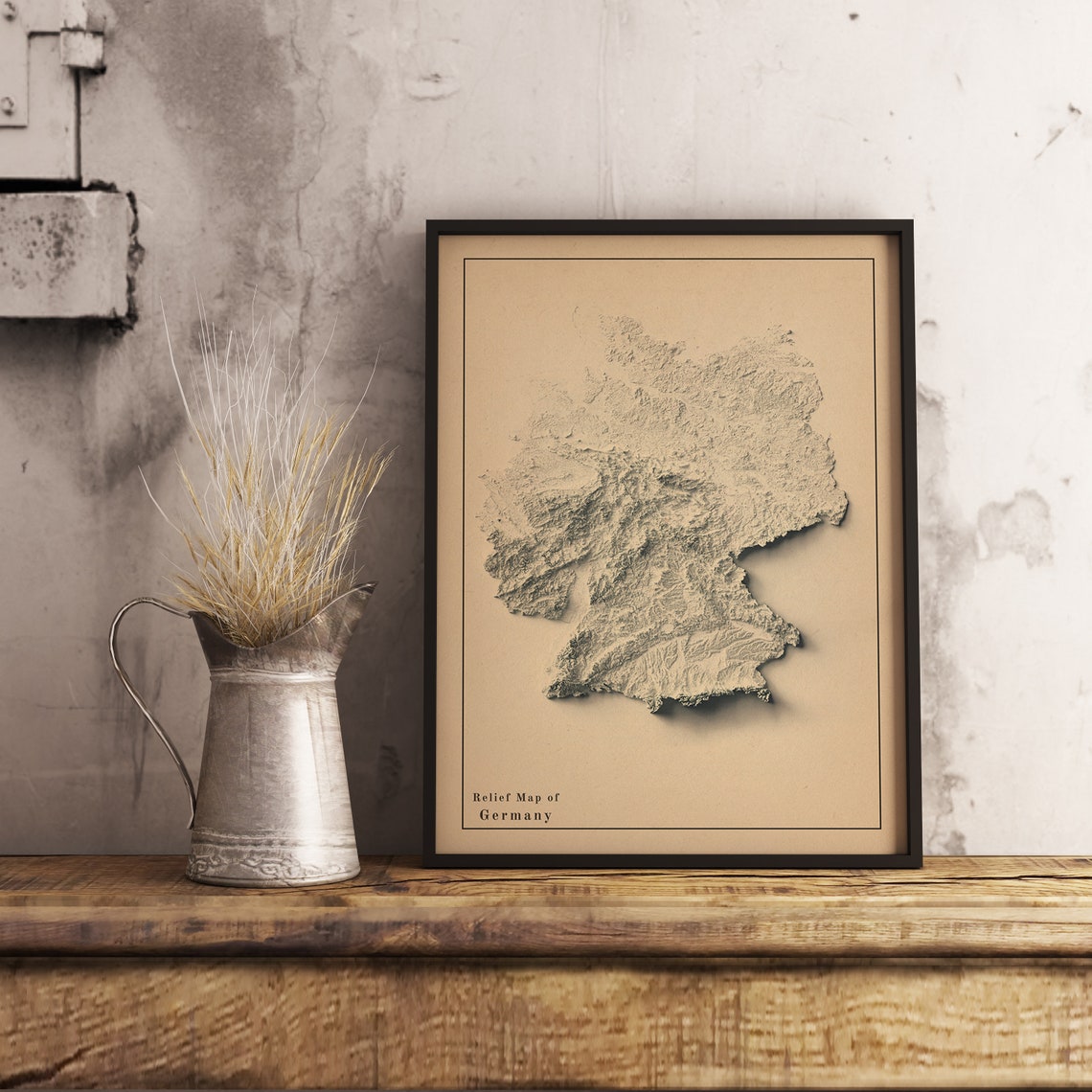 Modern Relief Map Of Germany Beige Minimalist Topographic Wall Art - Image 2