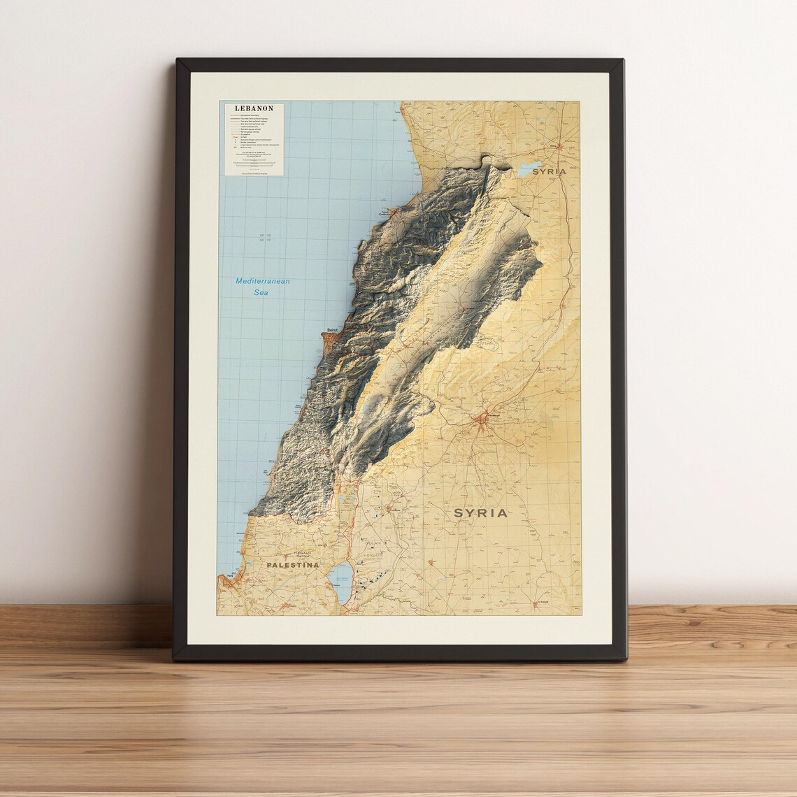 Antique Lebanon 1983 Vintage Sepia Topographic Relief Map Wall Art - Image 3