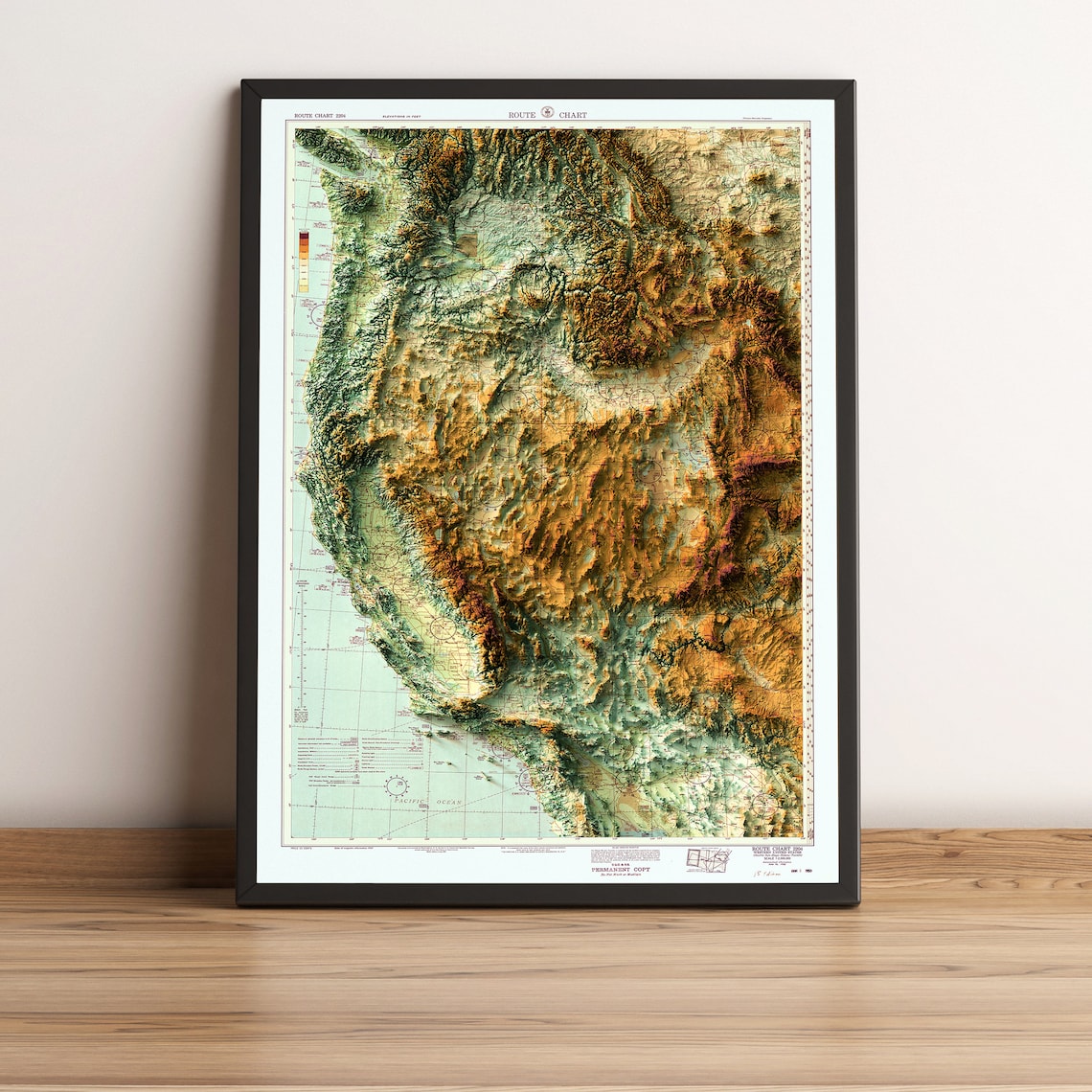 Western United States 1950 Relief Route Chart Vintage Map Poster - Image 3