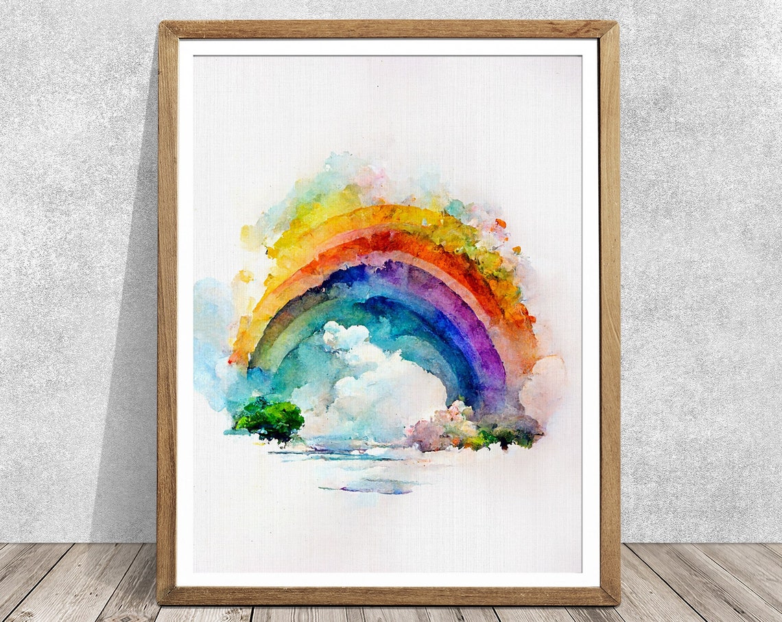 Rainbow Watercolor Art Print, Colorful Sky Decor