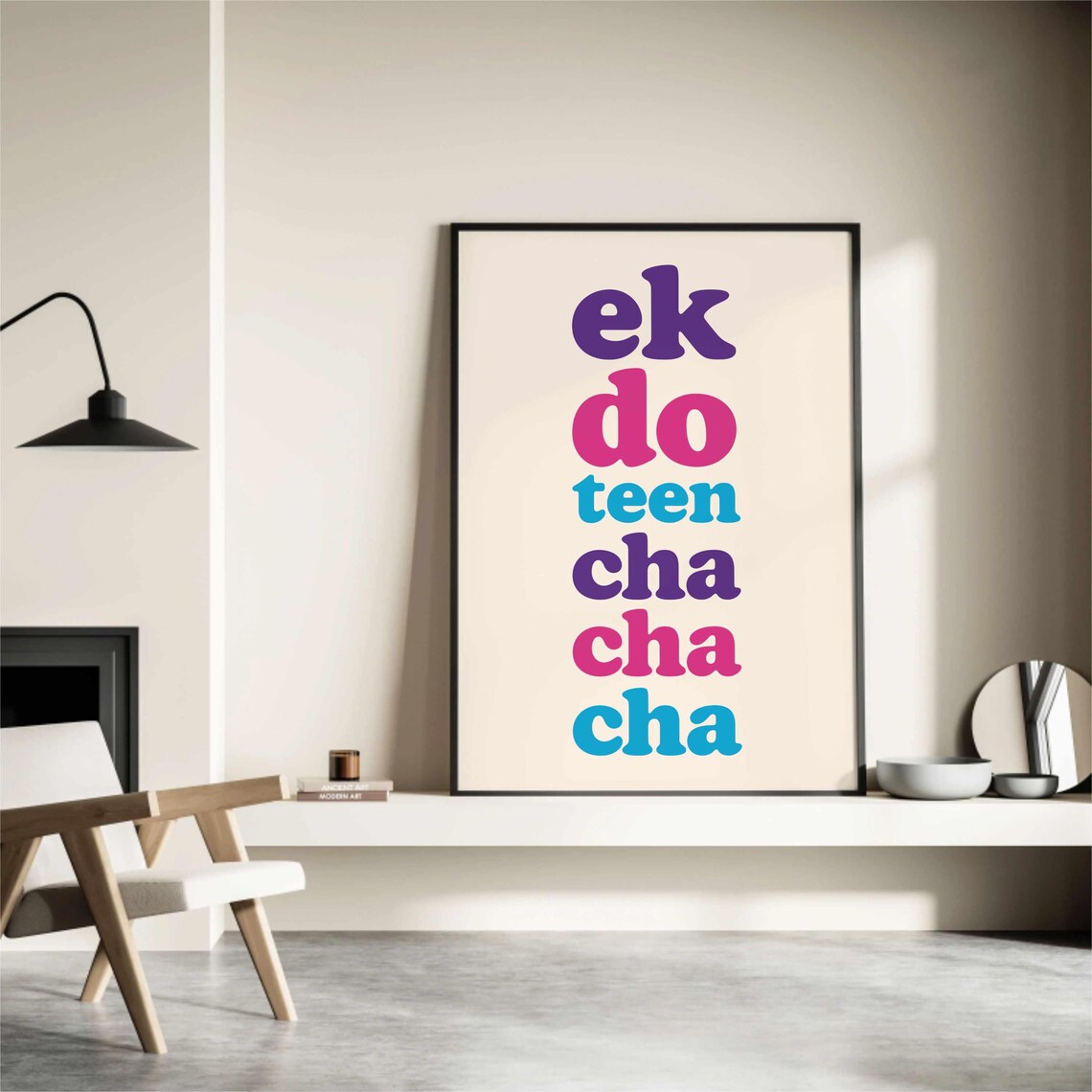 Ek Do Teen Cha Cha Cha Retro Hindi Typography Kitchen Wall Poster