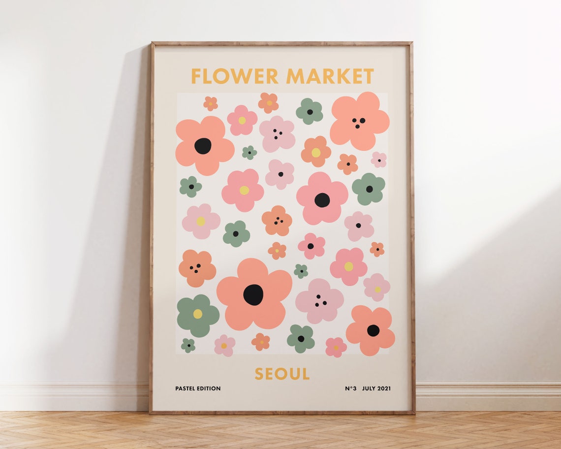 Flower Market Seoul Retro Pastel Floral Pattern Botanical Poster