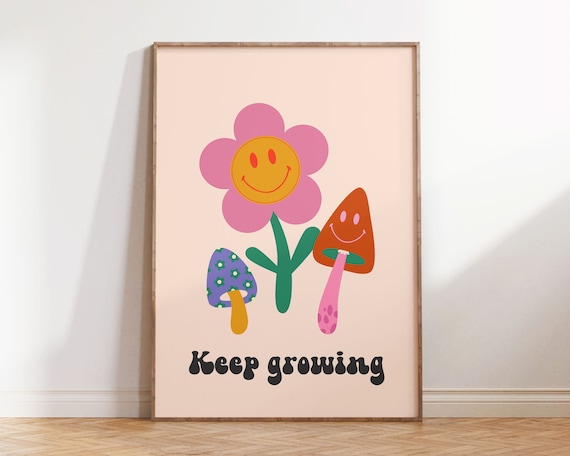 Funky Retro Wall Art Groovy Affirmation Print Preppy Room Decor 60s 70s Aesthetic Cute Mushroom Poster