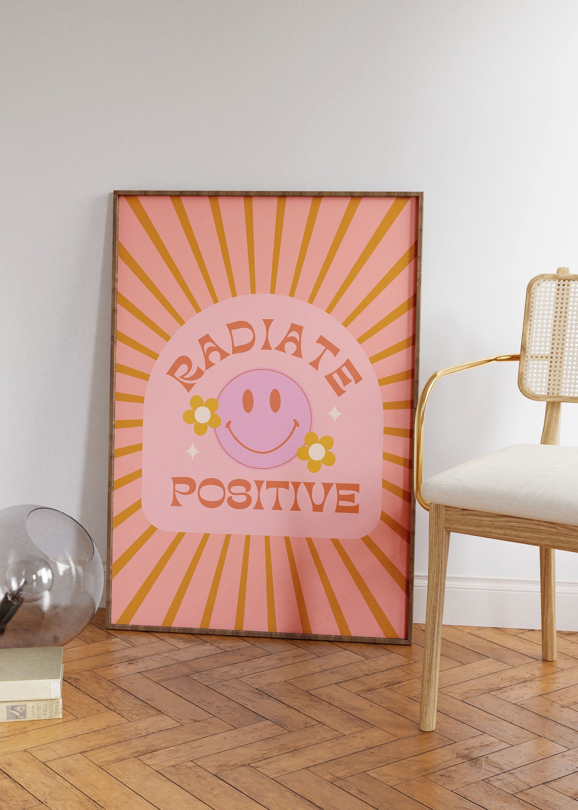 Radiate Positive Retro Smiley Face Sunburst Affirmation Poster - Image 2