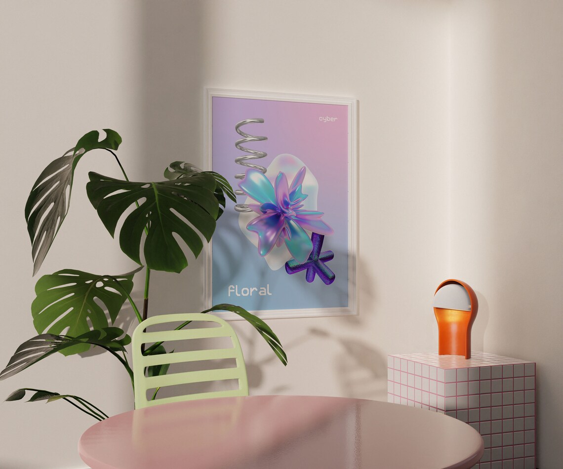 Cyber Floral Y2K Aesthetic Art Print, Floral Poster - Image 3