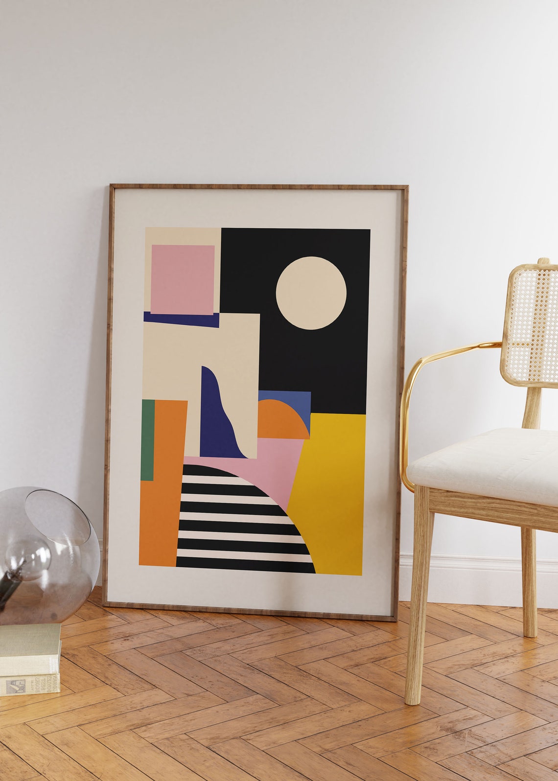Bauhaus Night Moon Abstract Stripes Modern Geometric Art Poster - Image 2