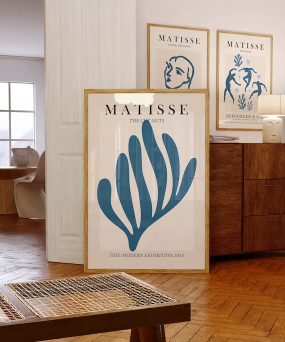 Henri Matisse Cutout Leaf Print Blue Wall Art Museum Exhibition Poster Modern Living Room Wall Decor Instant