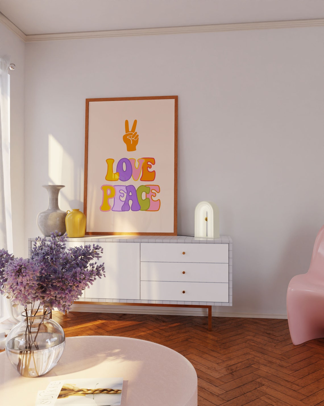 Love Peace Groovy Hippie Peace Sign Hand Retro Typography Poster - Image 2