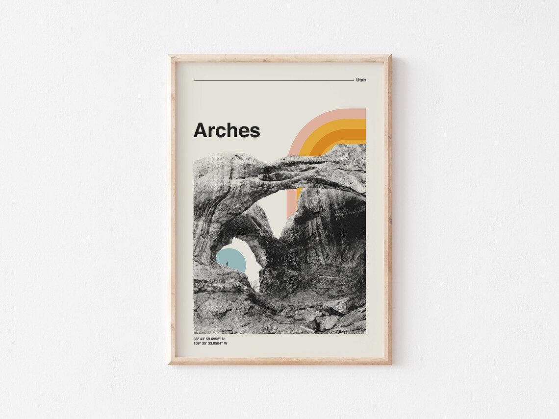 Arches National Park Retro Travel Poster, Utah Mountains - Image 2