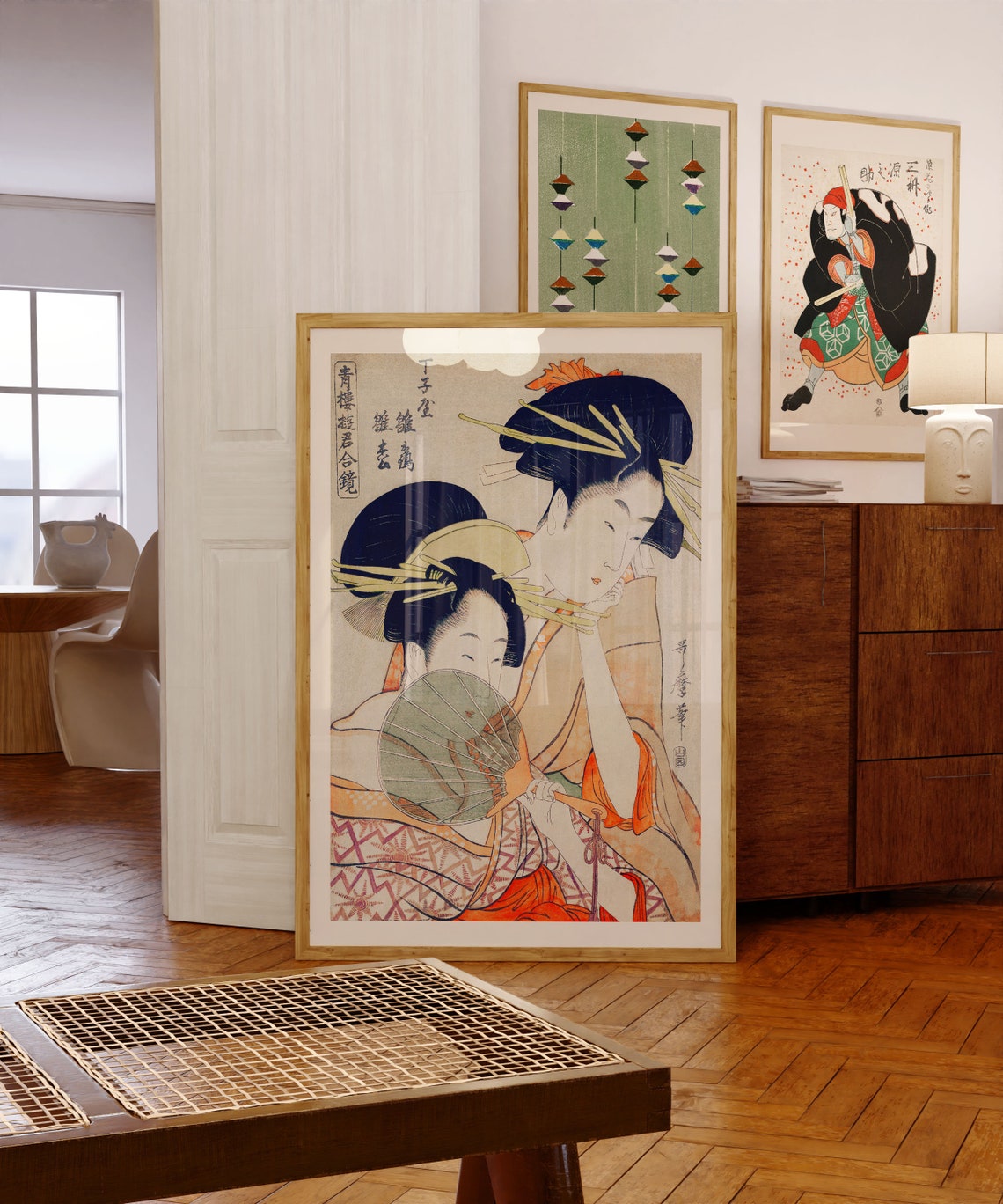 Vintage Japanese Ukiyo-e Two Women Kimono Woodblock Art Poster - Image 3