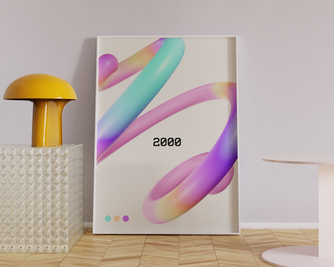 2000 Y2K Iridescent Chrome Swirls Retro Futurist Abstract Art Poster