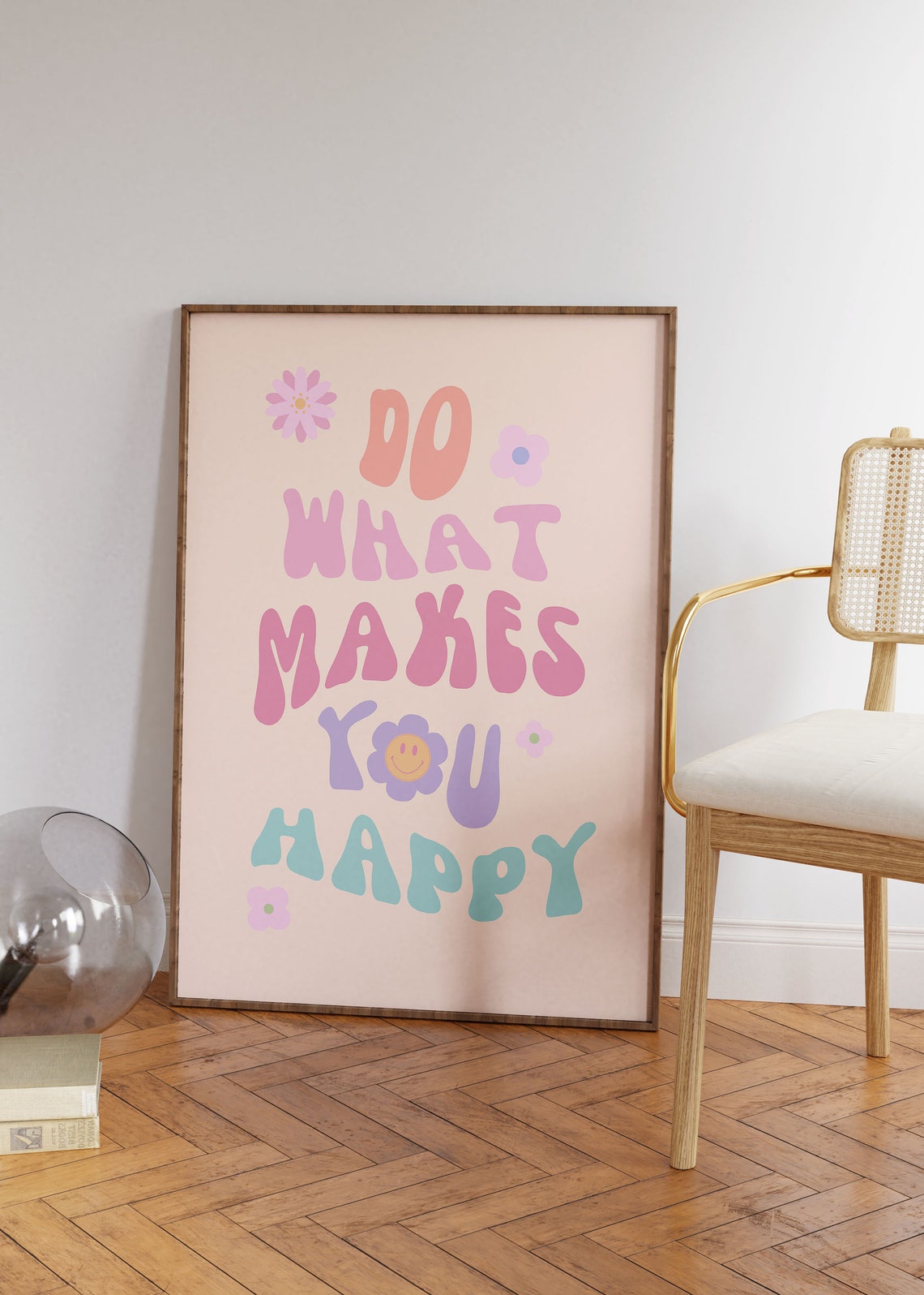 Do What Makes You Happy Retro Groovy Floral Pastel Quote Wall Art - Image 2