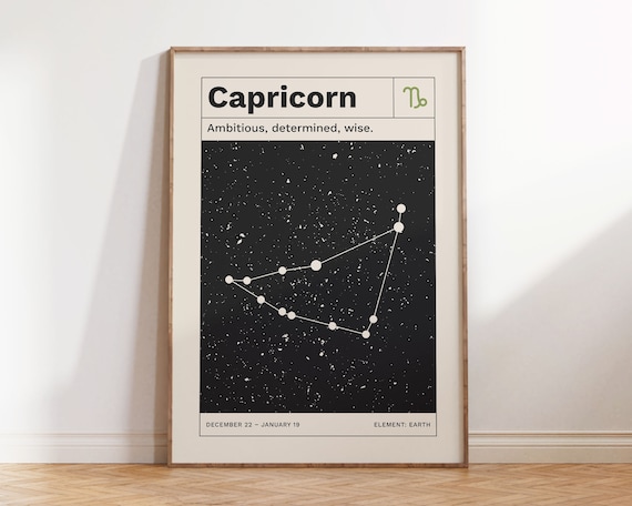 Capricorn Horoscope Retro Zodiac Art Print