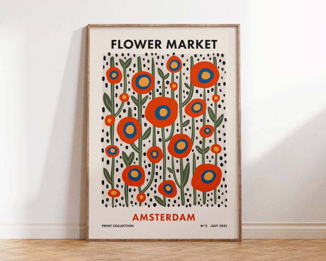 Amsterdam Flower Market Poster Retro Abstract Poppy Floral Art Decor
