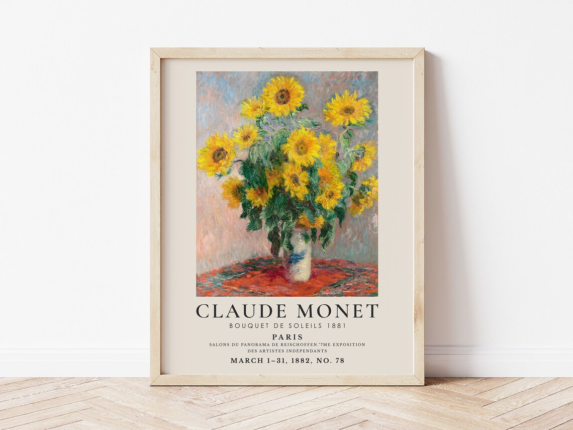 Claude Monet Sunflower Painting Art Print, Exhibition Poster - Image 2
