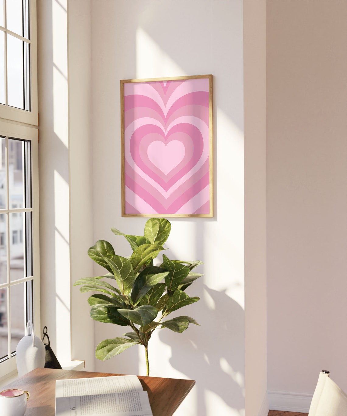 Pink Concentric Hearts Retro Girly Dorm Room Aesthetic Poster - Image 2