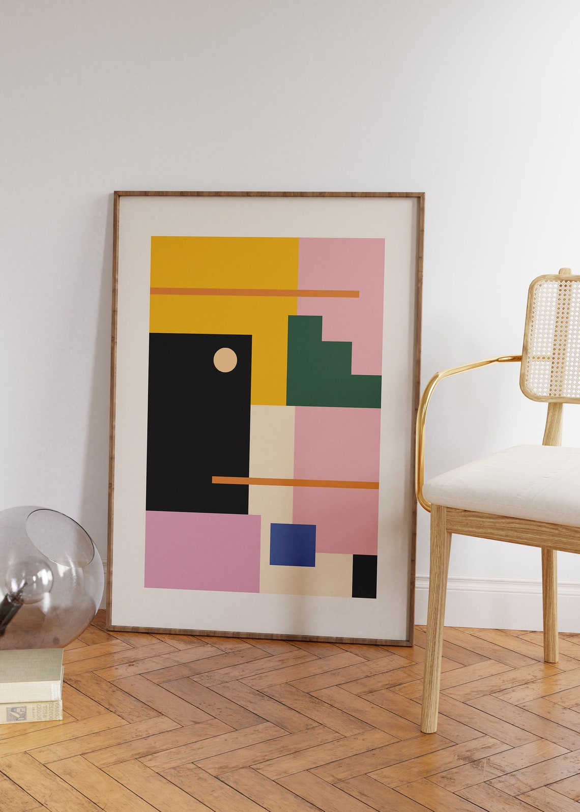 Abstract Geometric Color Blocks Mustard Pink Black Modern Art Poster - Image 2