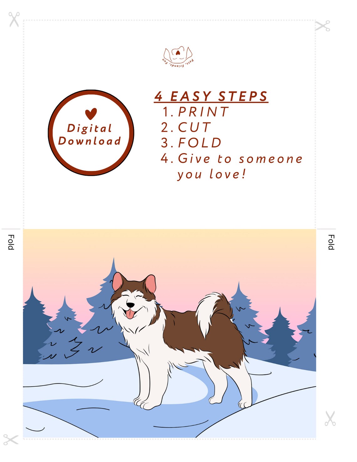 Husky Dog Card, Snowy Mountains Greeting Card