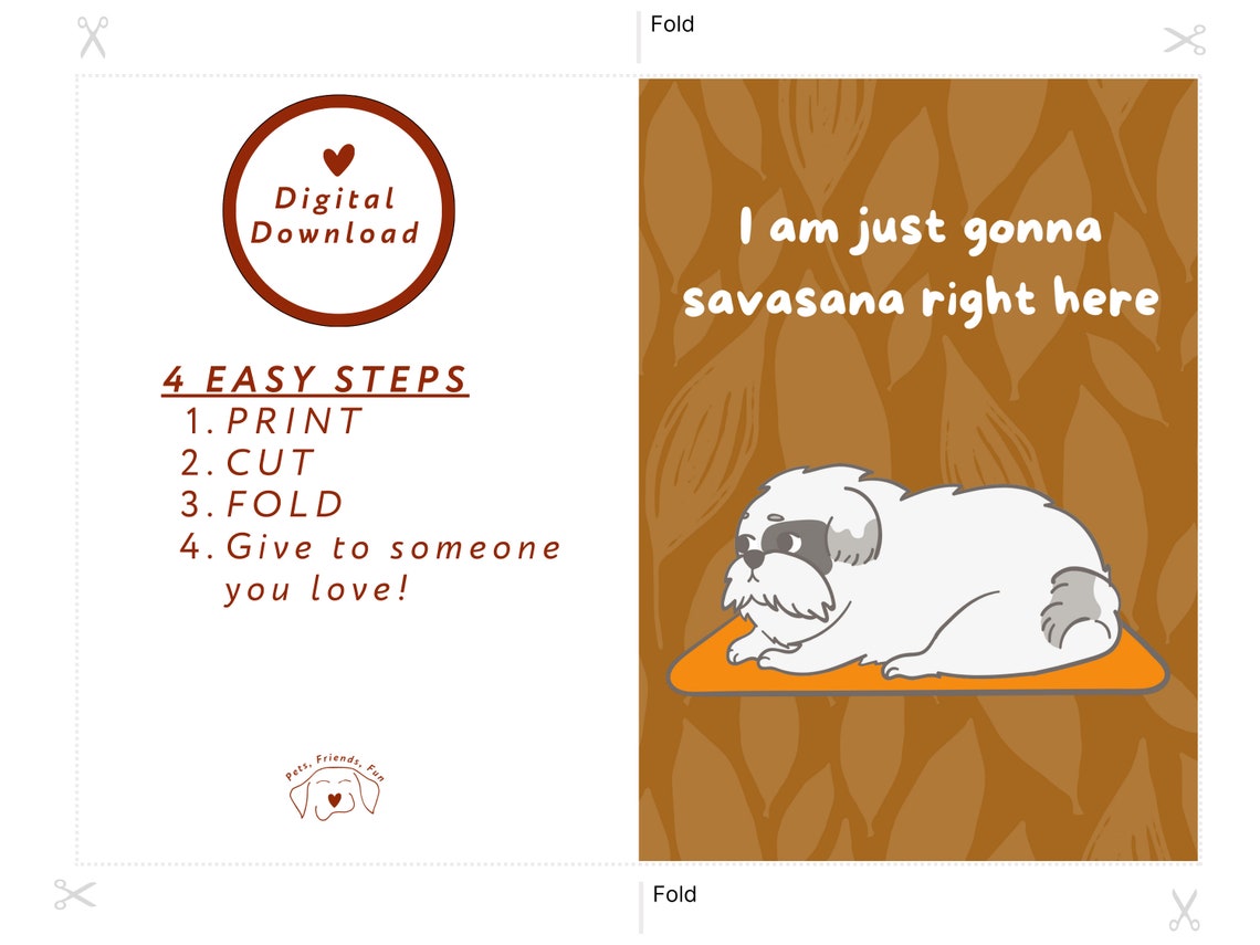 Dog Yoga Card Shitzu Yoga Doggy Yoga Savasana Dog Sleepy Yoga Funny Dog Yoga Card 5x7 Greeting Card Instant - Image 2