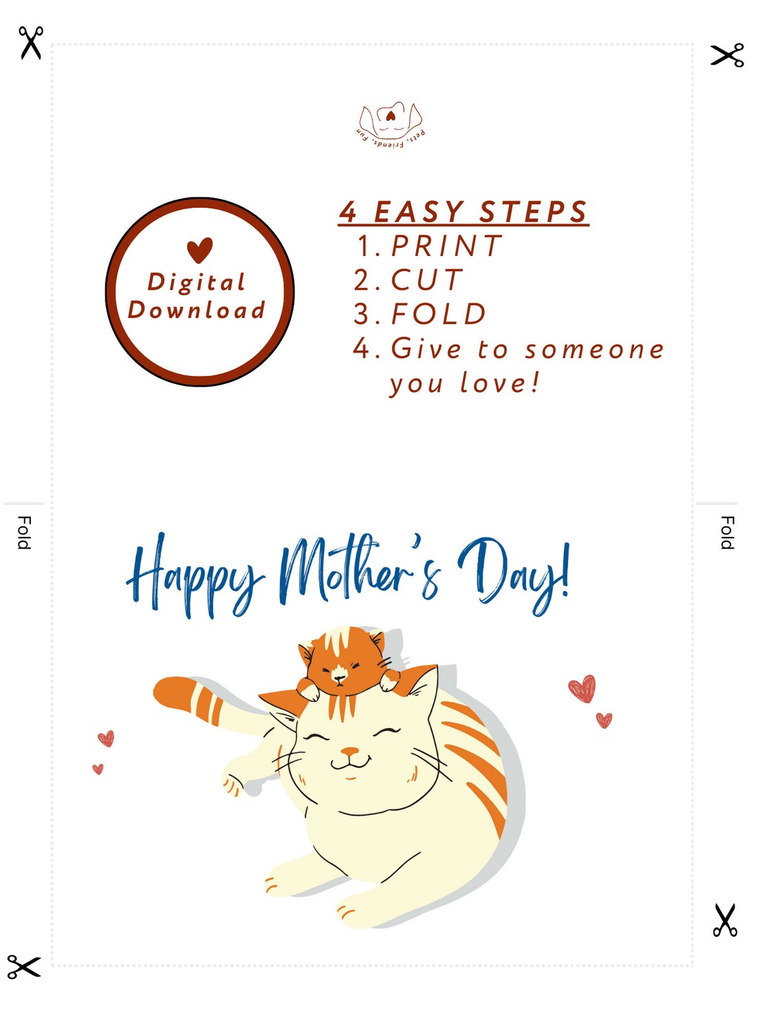 Happy Mother's Day Cat Card Mama Kitty and Kitten Hug Poster - Image 2