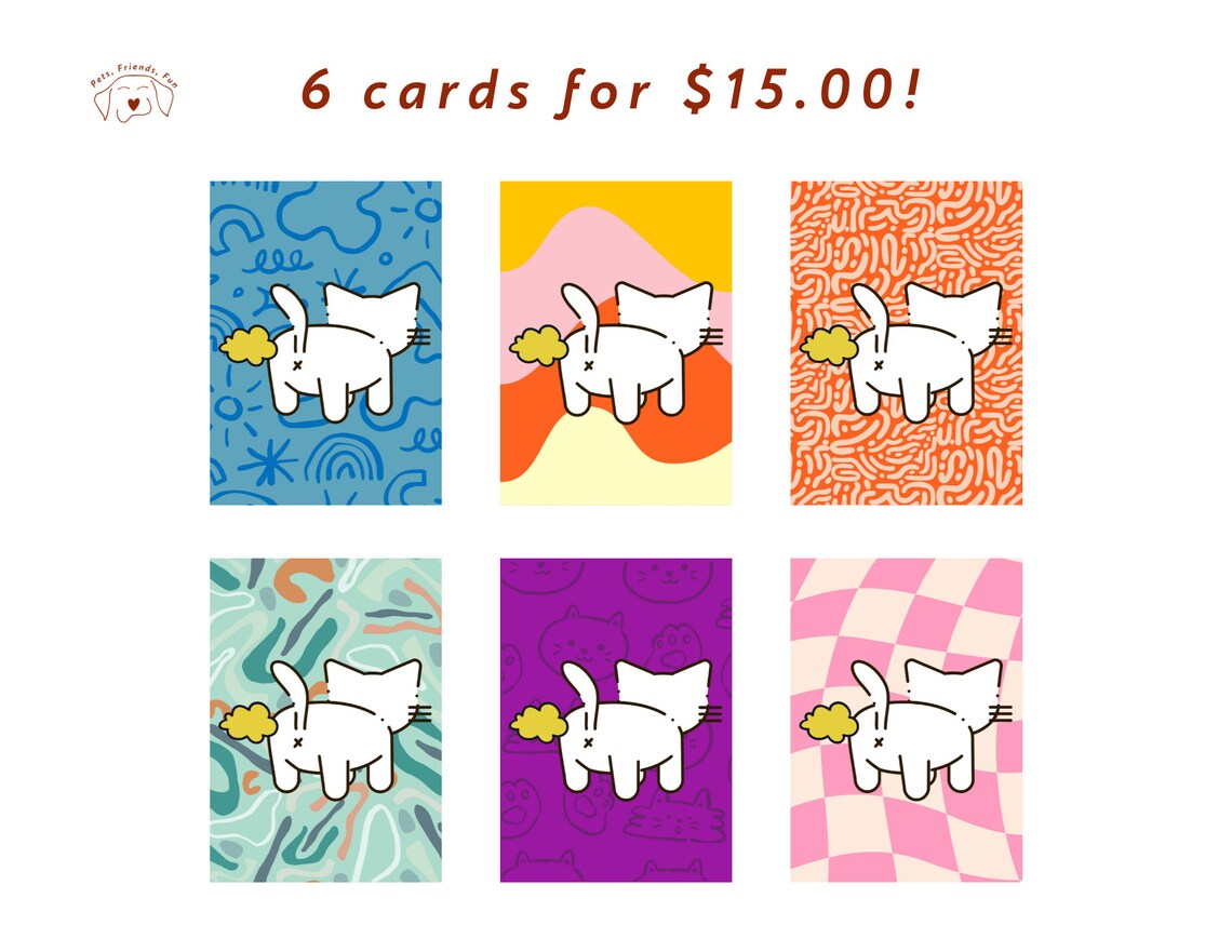 Farting Cat Funny Greeting Card Pack Blue Doodle Style Poster - Image 2