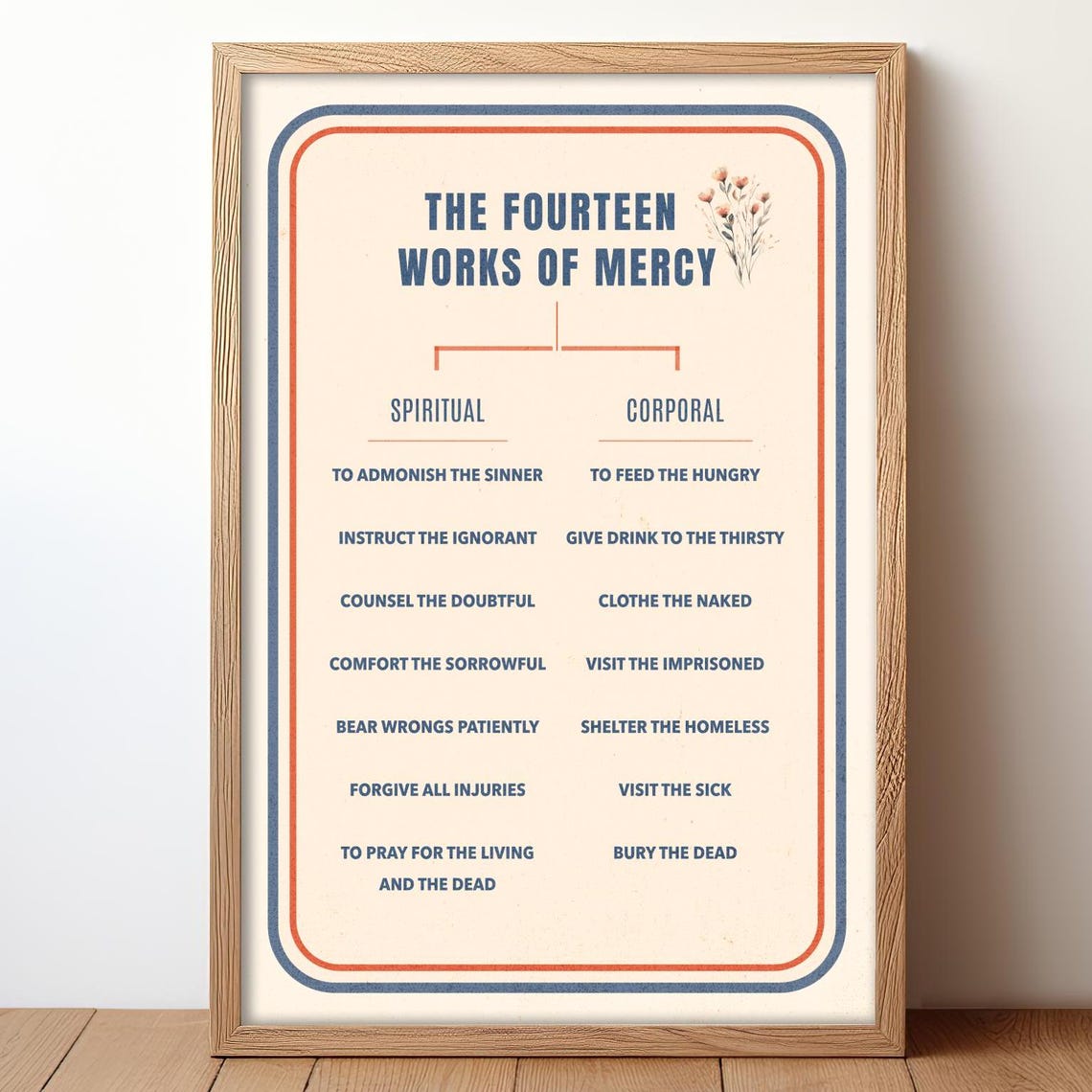 The Fourteen Works of Mercy Catholic Infographic Poster Chart