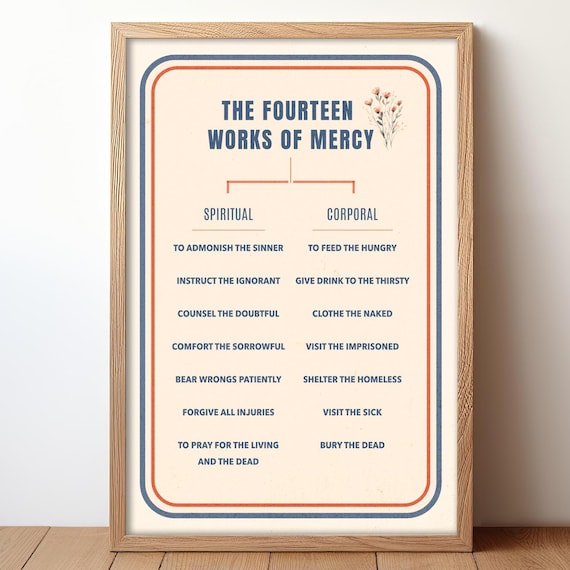 The Fourteen Works of Mercy Catholic Infographic Poster Chart
