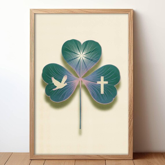 Saint Patrick Shamrock Holy Trinity Dove and Cross Art Poster