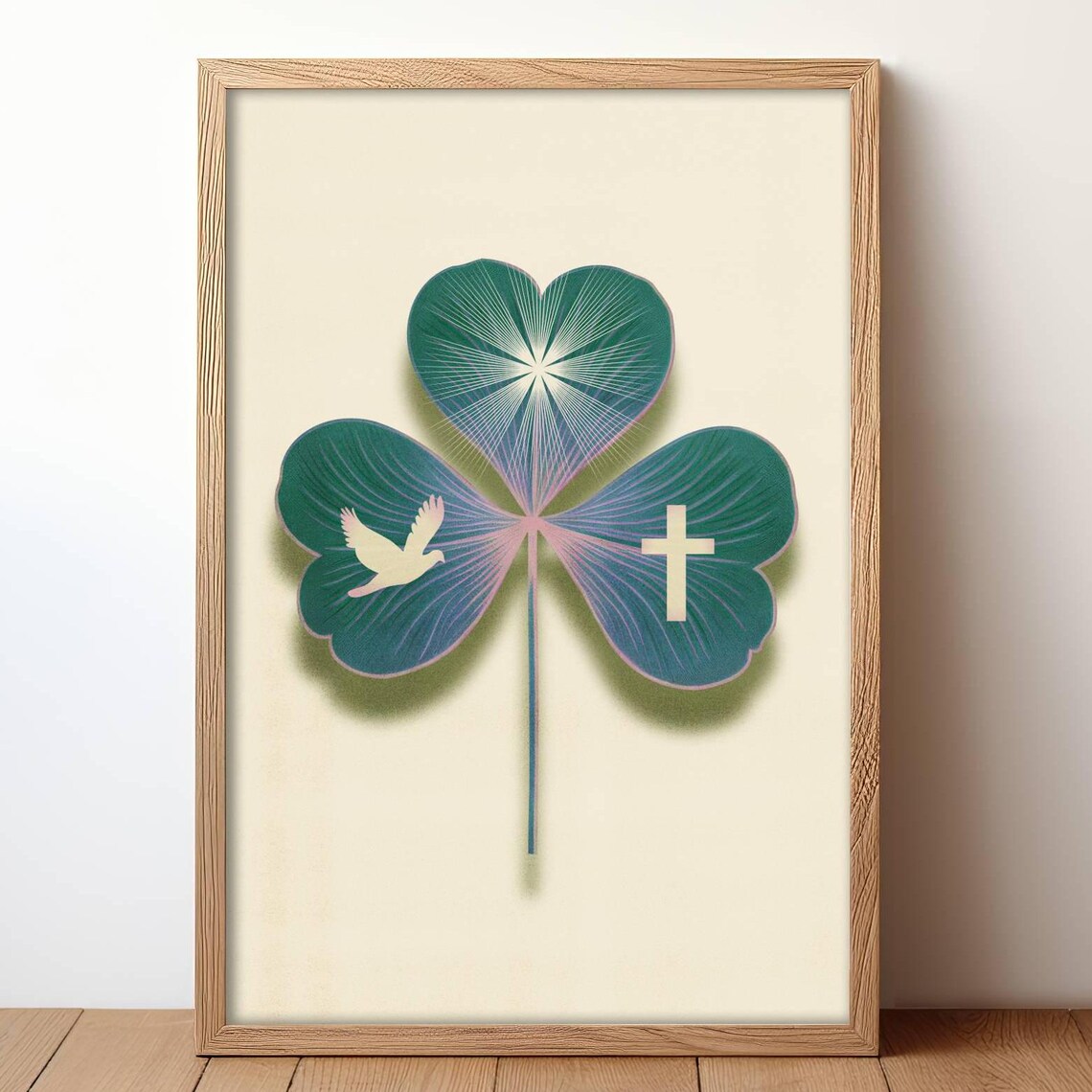 Saint Patrick Shamrock Holy Trinity Dove and Cross Art Poster