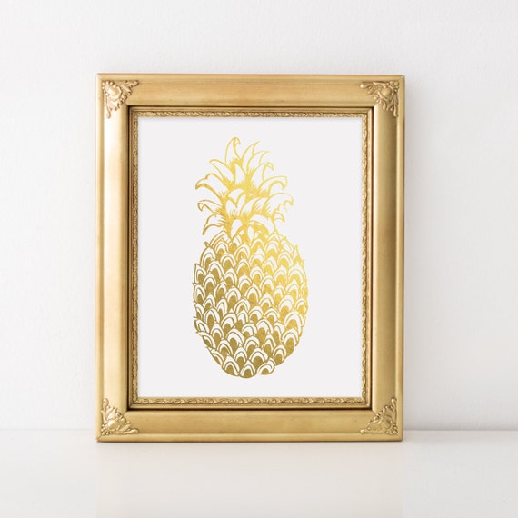 Hand Drawn And Real Gold Foil Pineapple Print