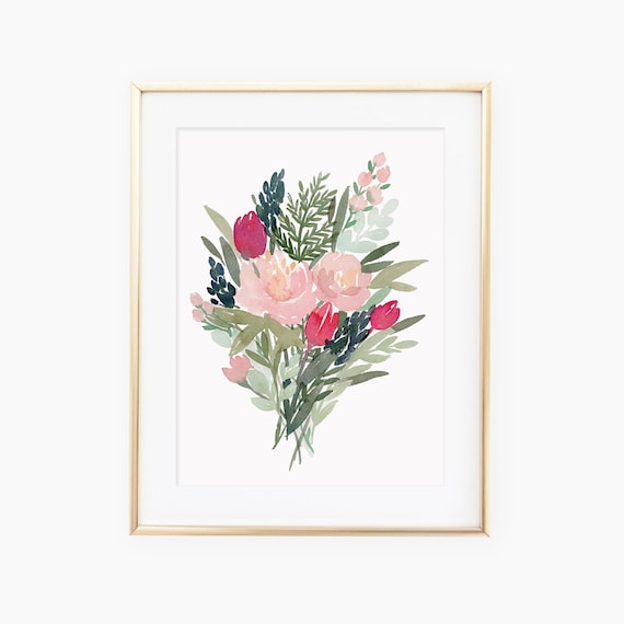 February Watercolored Floral Bouquet Art Print