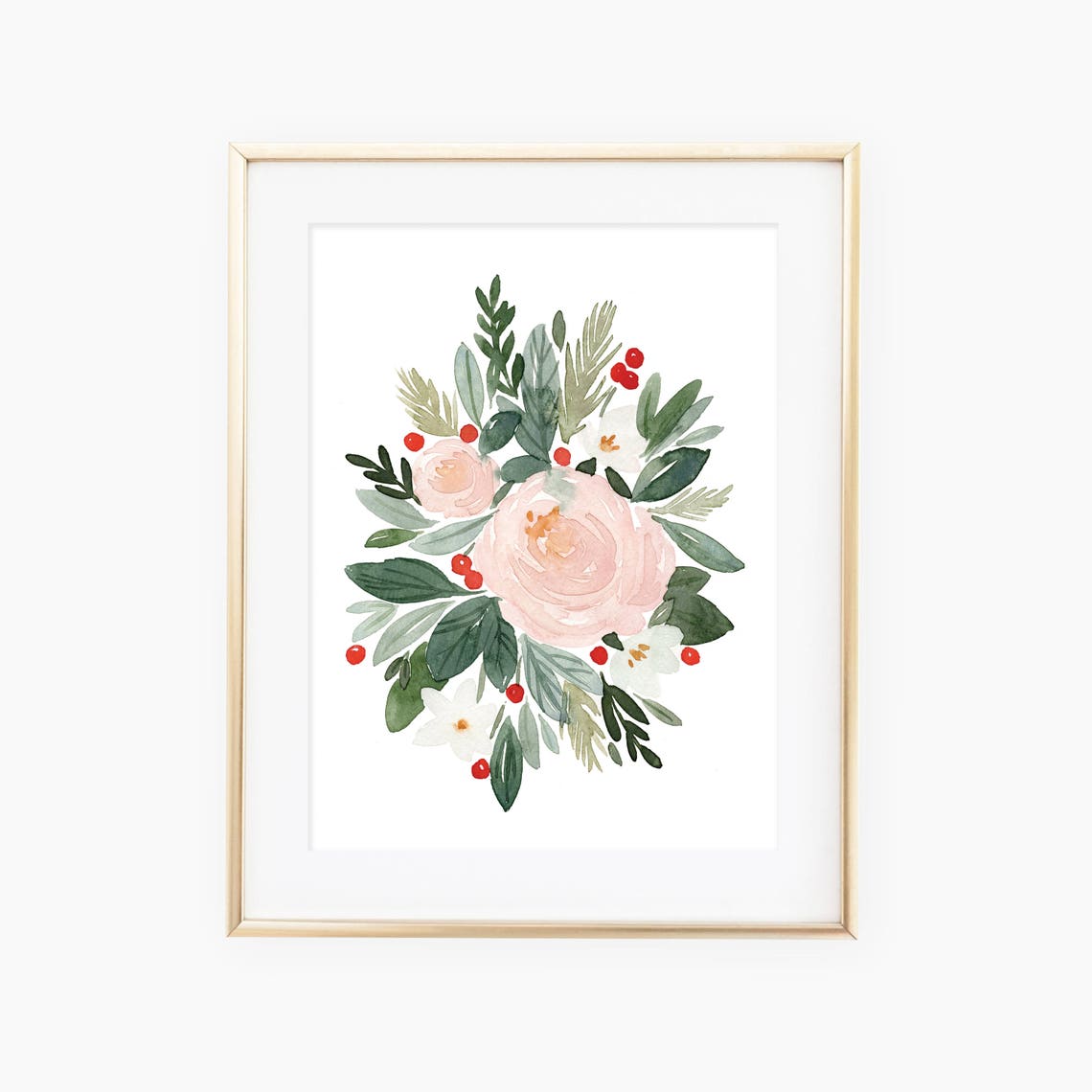 Christmas Floral Watercolor Art Print