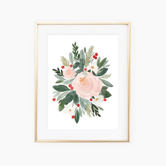 Christmas Floral Watercolor Art Print
