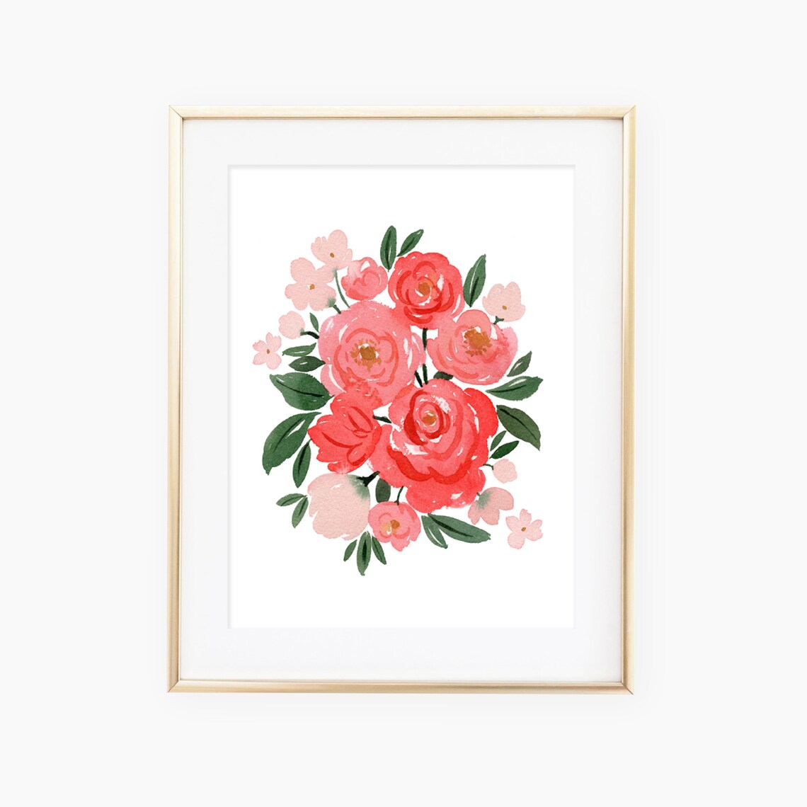Red And Pink Watercolor Floral Art Print