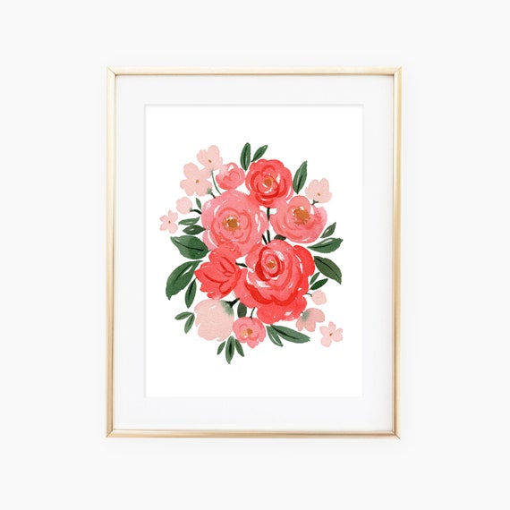 Red And Pink Watercolor Floral Art Print